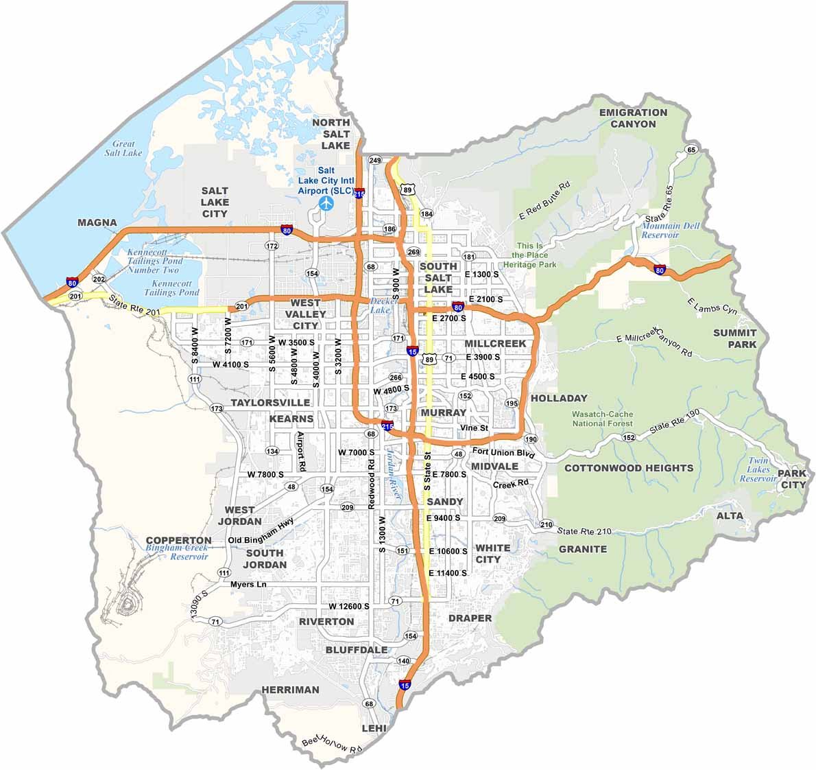 Map of Salt Lake County and surrounding areas